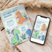Cute Dinosaur Kids Birthday Party Invitation 招待状