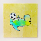 Cute Dinosaur Loves Soccer Watercolor ジグソーパズル (横)