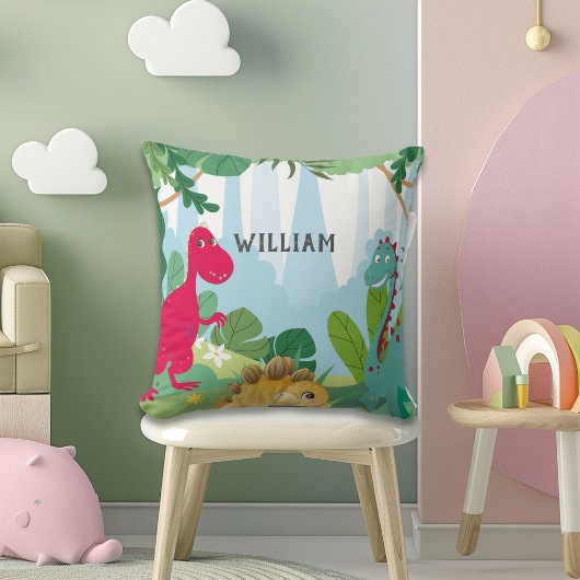 Cute Dinosaur Personalized Name Kids Room クッション