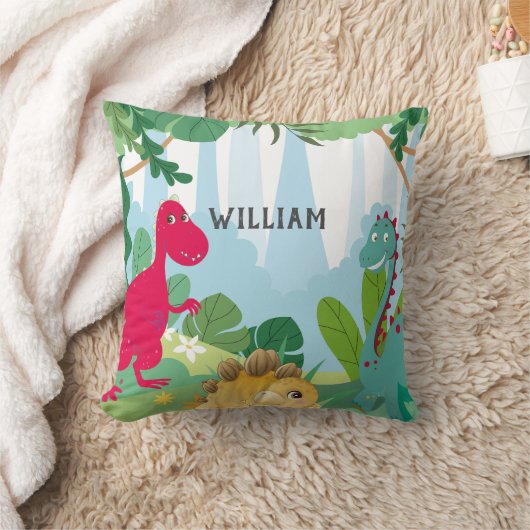 Cute Dinosaur Personalized Name Kids Room クッション (ブランケット)
