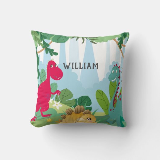 Cute Dinosaur Personalized Name Kids Room クッション (正面)