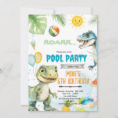 Cute dinosaur pool theme invitation 招待状 (正面)