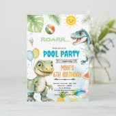 Cute dinosaur pool theme invitation 招待状 (スタンド正面)