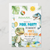 Cute dinosaur pool theme invitation 招待状 (正面/裏面)