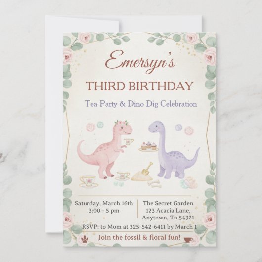 Cute Dinosaur Prehistoric Kids Birthday Party 招待状 (正面)