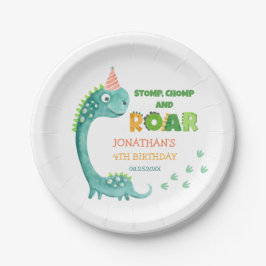 Cute Dinosaur Stomp Chomp Roar Birthday ペーパープレート