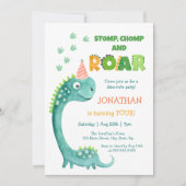 Cute Dinosaur Stomp Chomp Roar Birthday 招待状 (正面)