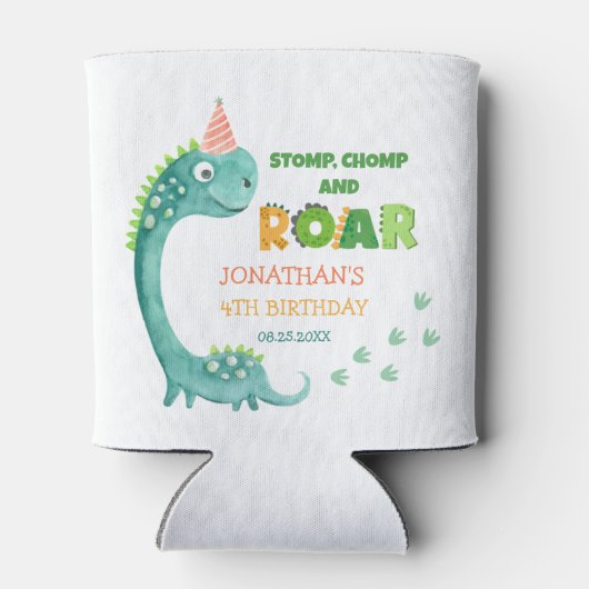 Cute Dinosaur Stomp Chomp Roar Birthday 缶クーラー (裏面)