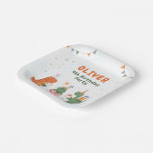 Cute Dinosaur T-rex 4th Birthday Paper Plates ペーパープレート (傾斜あり)