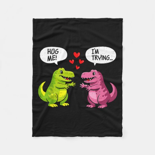 Cute Dinosaur T Rex Hug Valentines Day Couple Boyf フリースブランケット (正面)