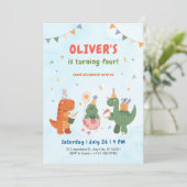 cute dinosaur t-rex kids 4th Birthday Invitation 招待状 (スタンド正面)