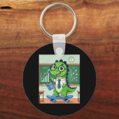 Cute Dinosaur Teacher Skateboarding In The Clroom  キーホルダー (正面)