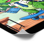 Cute Dinosaur Teacher Skateboarding In The Clroom  ポスター (角)