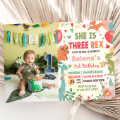 Cute Dinosaur Three Rex 3rd Birthday Party Photo  招待状