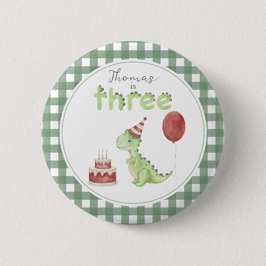 Cute Dinosaur Three-rex Birthday 缶バッジ (正面)