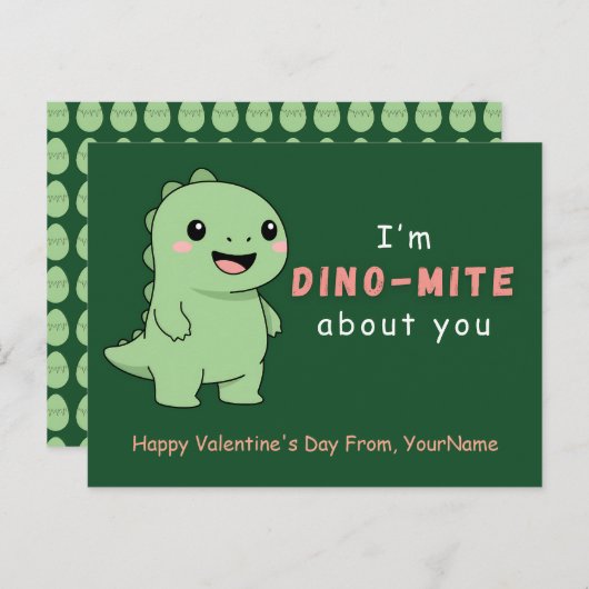 Cute Dinosaur Valentine’s Day Card – I’m Dino-Mite シーズンポストカード (正面/裏面)