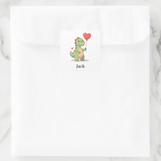 Cute Dinosaur Valentine Sticker for Boys スクエアシール (バッグ)