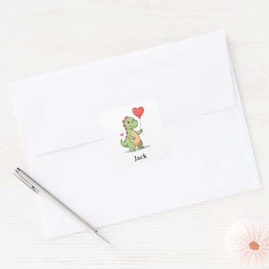 Cute Dinosaur Valentine Sticker for Boys スクエアシール (封筒)
