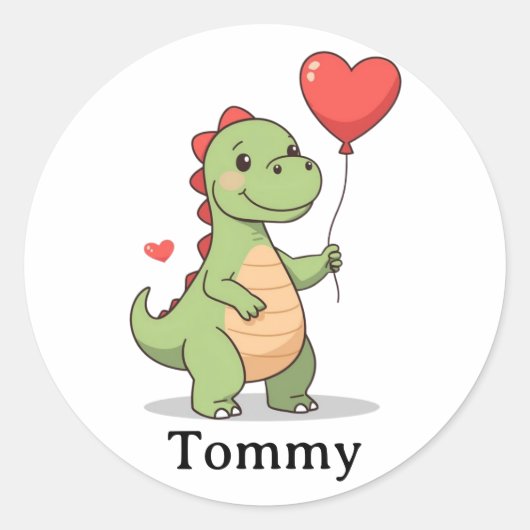 Cute Dinosaur Valentine Sticker for Boys ラウンドシール (正面)