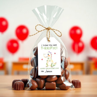 Cute Dinosaur Valentine “T-Rrific” Kids Classroom ギフトタグ