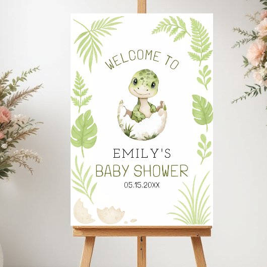 Cute Dinosaur Watercolor Baby Shower Welcome Sign ポスター