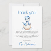 Cute Dinosaur Watercolor Blue Baby Shower サンキューカード (正面)
