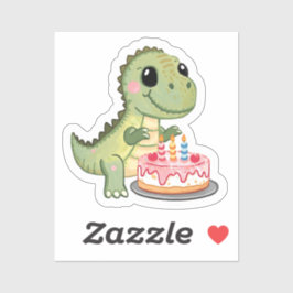Cute Dinosaur with Birthday Cake Sticker シール