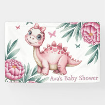 Cute Dinosaur with Butterflies Baby Shower