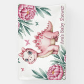 Cute Dinosaur with Butterflies Baby Shower 横断幕 (縦)