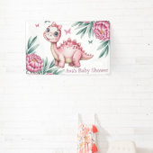 Cute Dinosaur with Butterflies Baby Shower 横断幕 (インサイチュ)