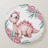 Cute Dinosaur with Butterflies Baby Shower Gift ラウンドクッション (裏面)