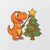 Cute dinosaur with Christmas tree ウィンドウサイン (シート)