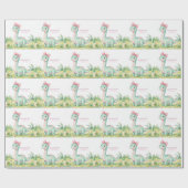 Cute Dinosaur With Pink Bow Baby Shower ラッピングペーパー (フラット)