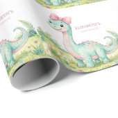 Cute Dinosaur With Pink Bow Baby Shower ラッピングペーパー (ロールコーナー)
