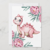 Cute Dinosaur with Pink Peony Girl Baby Shower 招待状 (裏面)