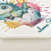 Cute Dinosaur with Watercolor Splash Baby Shower シェルパブランケット (3/4)