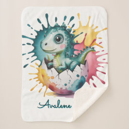 Cute Dinosaur with Watercolor Splash Baby Shower シェルパブランケット