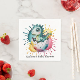 Cute Dinosaur with Watercolor Splash Baby Shower スタンダードカクテルナプキン