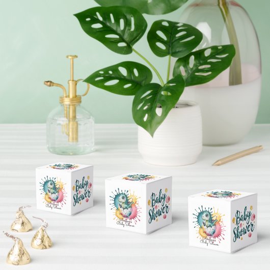 Cute Dinosaur with Watercolor Splash Baby Shower フェイバーボックス (複数)