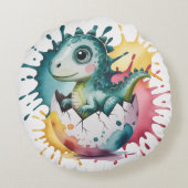 Cute Dinosaur with Watercolor Splash Baby Shower ラウンドクッション (裏面)
