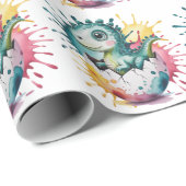 Cute Dinosaur with Watercolor Splash Baby Shower ラッピングペーパー (ロールコーナー)