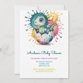 Cute Dinosaur with Watercolor Splash Baby Shower 招待状 (裏面)