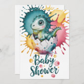 Cute Dinosaur with Watercolor Splash Baby Shower 招待状 (正面/裏面)
