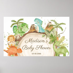 Cute Dinosaurs 1st Birthday Baby Shower Backdrop   ポスター