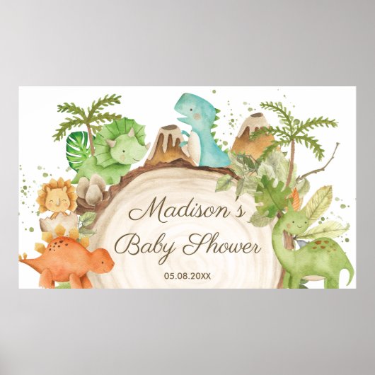 Cute Dinosaurs 1st Birthday Baby Shower Backdrop   ポスター (正面)