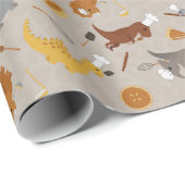Cute Dinosaurs Cooking in Beige and Brown ラッピングペーパー (ロールコーナー)