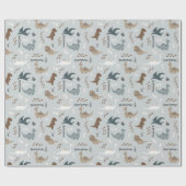 Cute Dinosaurs Footprints & Custom Name Light Blue ラッピングペーパー (フラット)