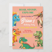 Cute Dinosaurs roar Boy Birthday  Invitation 招待状 (正面)