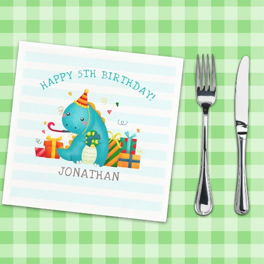 Cute Dinosaurs Stomp Chomp and roar birhtday Kids スタンダードカクテルナプキン