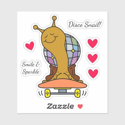 Cute Disco Snail On Skateboard Vinyl シール (シート)